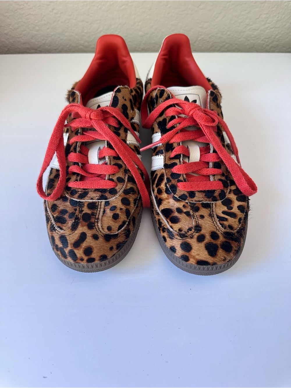 adidas Leopard-Print Samba Sneakers with White Stripes and Red Accents - Picture 4 of 7